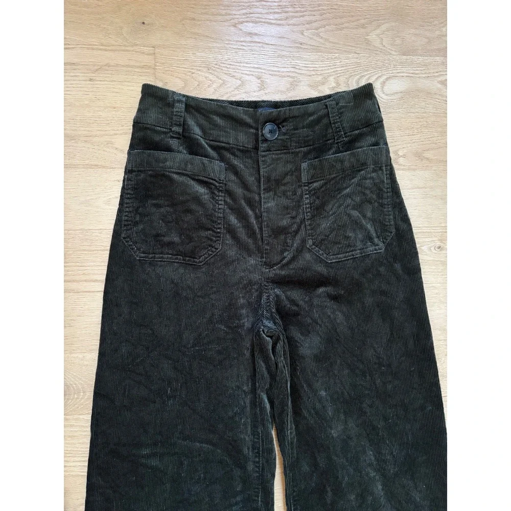 Maeve Anthropologie Colette Corduroy Wide Leg Crop Pants Dark Green 25T Tall